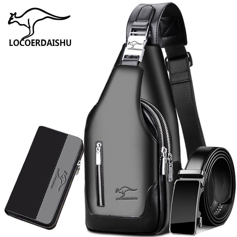 New Men's Shoulder Crossbody Bag Casual Outdoor Fashion Multifunctional Soft Leather Bag Waterproof Large Capacity Chest Bag Wholesale