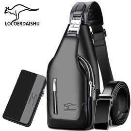 新款男士单肩斜挎包休闲户外时尚多功能软皮包防水大容量胸包批发