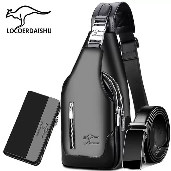 New Men's Shoulder Crossbody Bag Casual Outdoor Fashion Multifunctional Soft Leather Bag Waterproof Large Capacity Chest Bag Wholesale