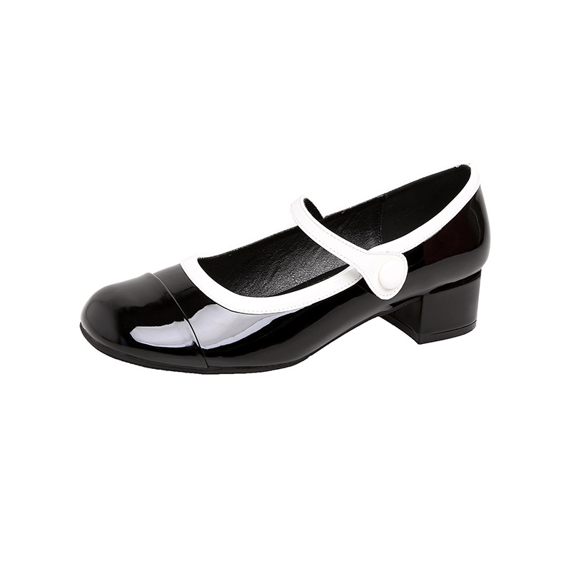 Un pequeño viento francés de fragancia, zapatos de talón grueso de Mary Zhen, primavera y otoño 2024, nuevos zapatos de tacones altos de cuero marrón esmaltado
