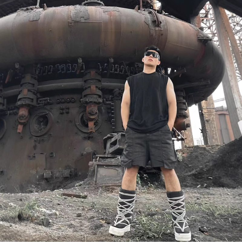 Original Ro Brushed Wax Coated Washed Raw Edge Multi-Flap Pocket Pants Casual Versatile Denim Workwear Five-Point Dark Trend Shorts