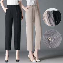 妈妈裤子夏季薄款冰丝棉麻高腰宽松九分裤夏天浅色直筒中老年女裤