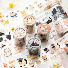 墨言紙先生のかわいい漫画風手帳テープ 猫と犬の日記シリーズ 高品質ペットカットフィルムステッカー手帳