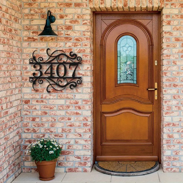 Nuevas tarjetas de dirección de casas metálicas transfronterizas personalizadas con nombres y números de hierro forjado duradero Arte de la pared exterior