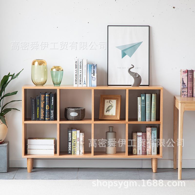 Oak Bookshelf Floor Solid Wood Latched Cabinet Japanese Bookcase Partition Storage Rack Simple Living Room Display Storage Cabinet