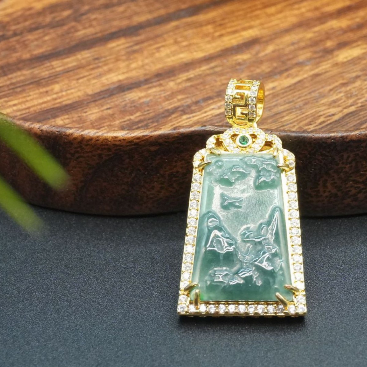 天然緬甸翡翠A貨 吉祥山水牌項鏈男女士百搭簡約多樣性發其壹9008