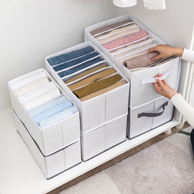 [Transfronterizo] pantalones plegables ropa de almacenamiento de ropa artefacto separado caja de almacenamiento armario caja de almacenamiento transparente