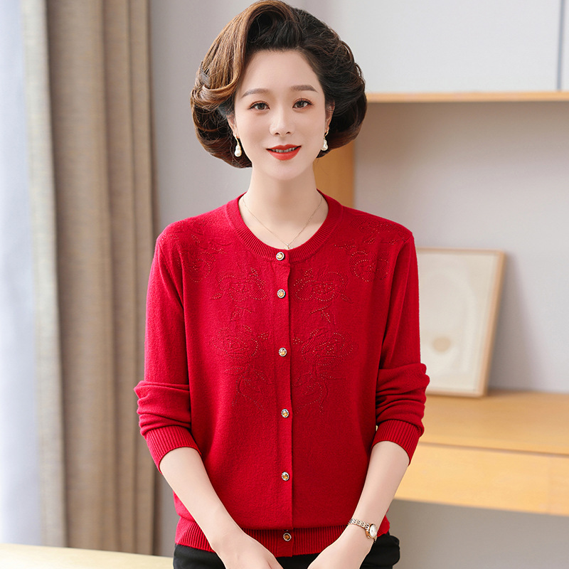 할머니의 얇은 니트웨어 중년 및 노인 여성의 봄과 가을 코트 어머니의 봄 코트 올드 레이디 카디건 헤어