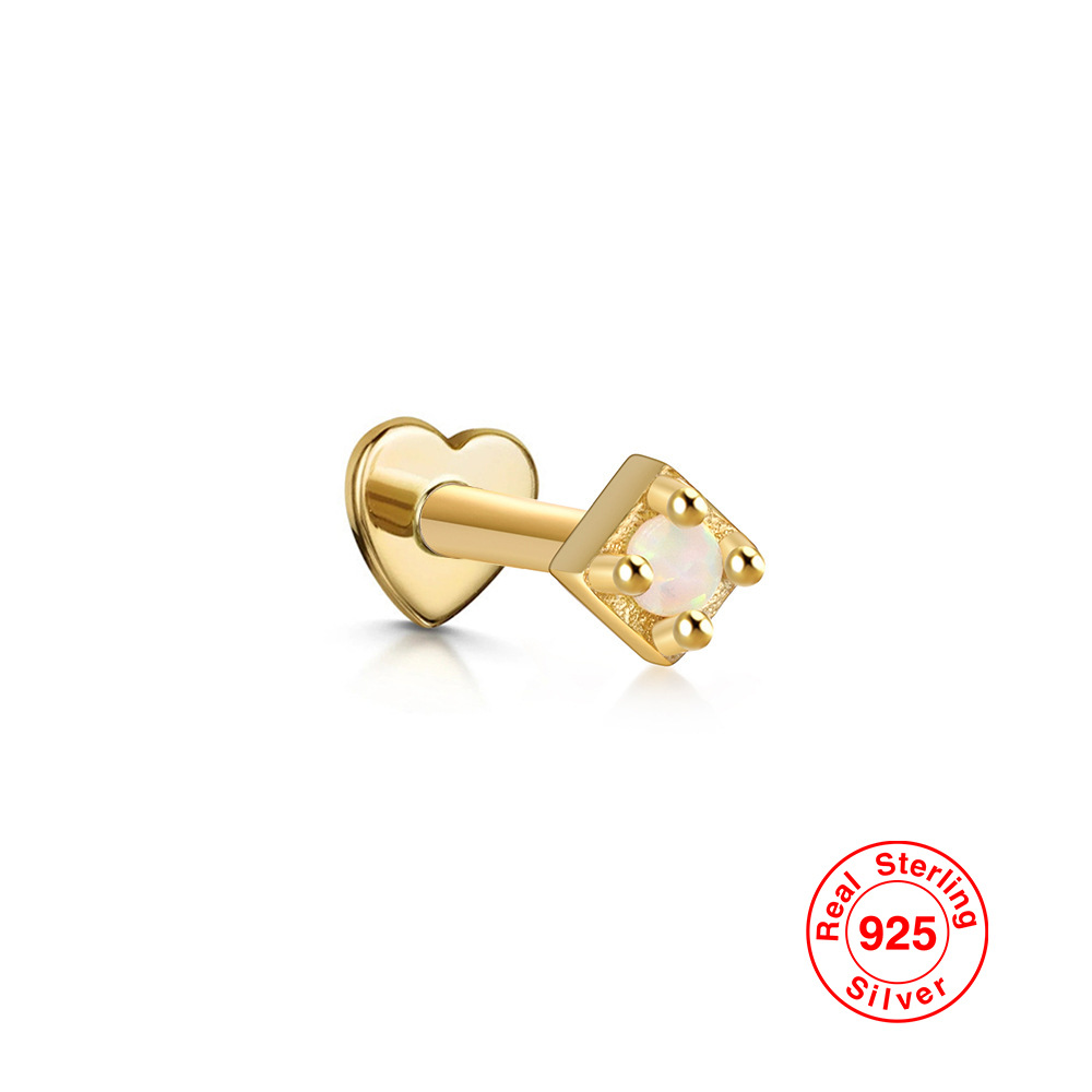 S925 plata esterlina ópalo diamante incrustado en forma de corazón hilo piercing oído hueso Stud Europea y Americana Venta caliente de alta calidad pendientes