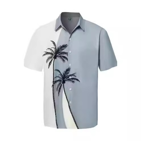 2023 nuevos hombres Hawaii europeo y americano ropa de los hombres impresión 3D del comercio exterior los hombres manga corta floja delgada camisa casual