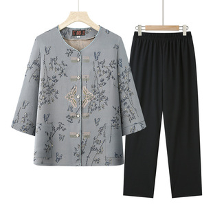 Grandma's Summer Suit, New Elderly Women's Clothing, Chinese Shirt, Three-Quarter Sleeve Top, Mother's Clothing, Summer Cardigan