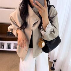 韩系立领夹克外套女2025新款宽松显瘦爆款休闲内里条纹短款上衣