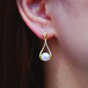 S925 Silver Needle Earrings Electroplated 18K True Gold Micro-inlaid Zircon Natural Freshwater Pearl Drop Fashion Earrings