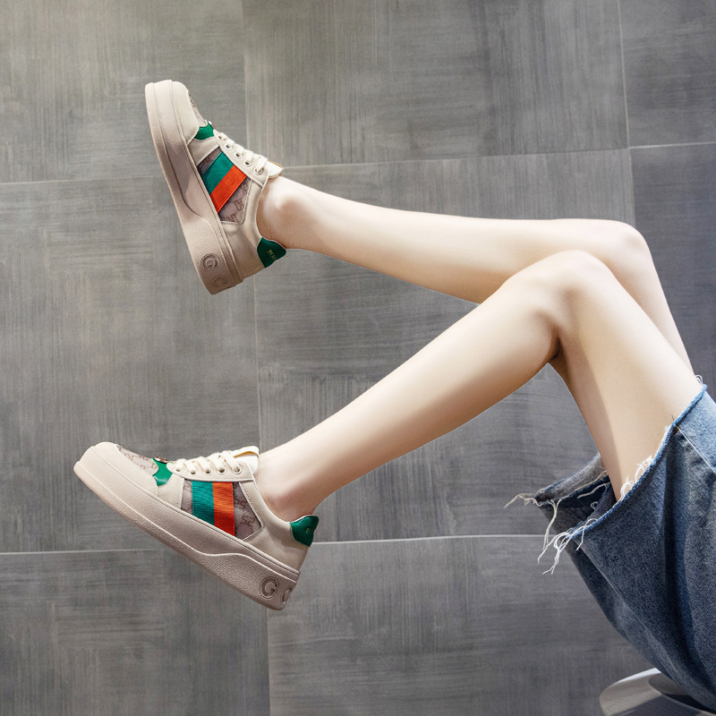 2023 Spring And Autumn New Leather Thick-soled Sneakers Women's Net red sponge cake dirty shoes European goods mesh women's shoes tide_voghion.com