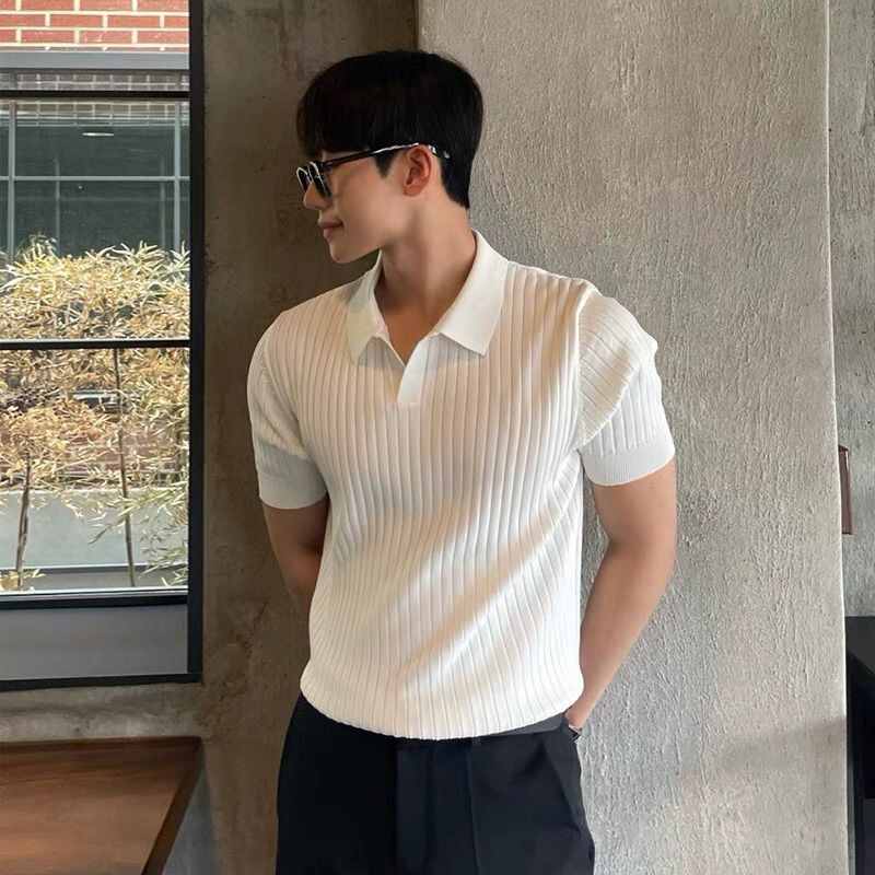 Summer T-Shirt Short-Sleeved Knitted Men's Polo Shirt Thin Lapel Fashion Casual Slim Fit Base Shirt
