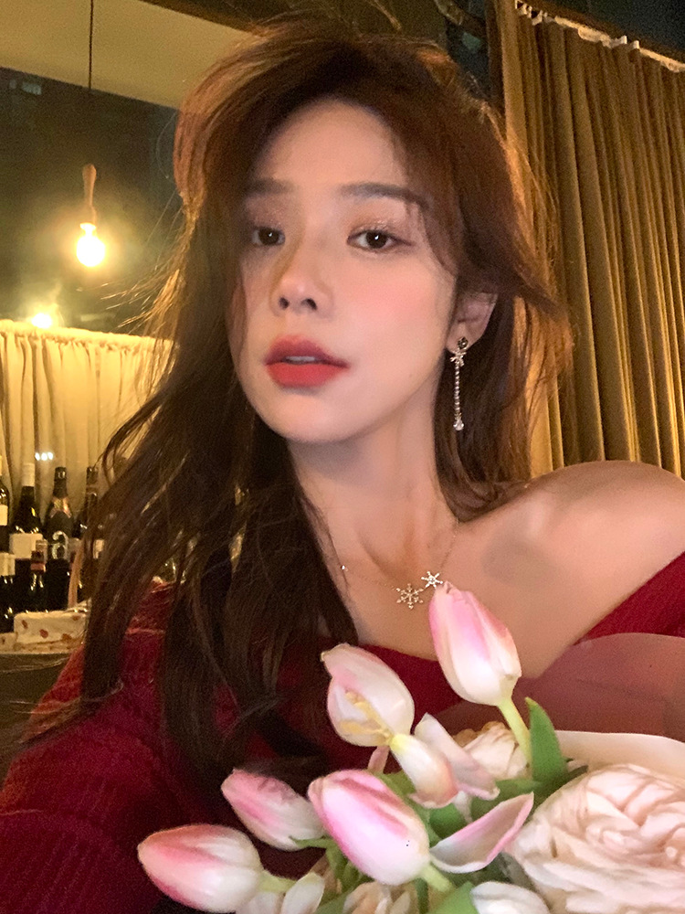 玫瑰珍珠耳环长款蝴蝶结流苏耳钉女小众设计感无耳洞耳夹耳饰E849|ms