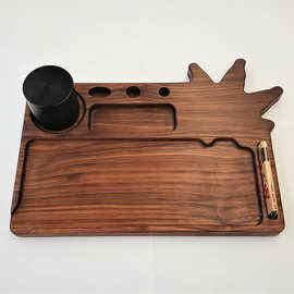 木质卷烟盘创意桌面手卷烟丝烟具收纳盘实木卷烟操作台可激光图案