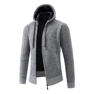 Cross-Border Winter Hooded Foreign Trade Simple Long-Sleeved Sweater Jacket European and American Youth Velvet Casual Men's Cardigan