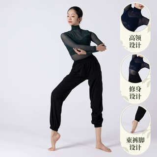 包邮高领简约连体衣网纱现代舞服 秋冬加厚舒服缎裤子练舞服套装