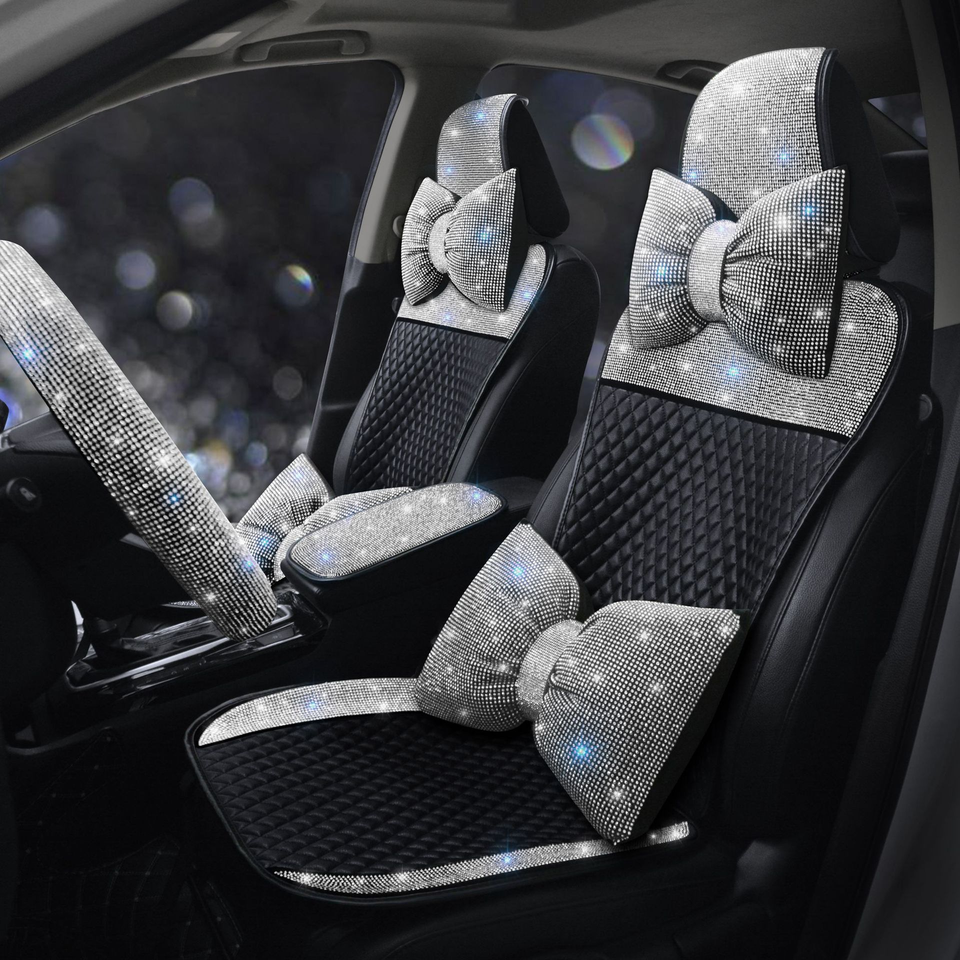Universal Car Seat Cushion Leather Diamond-Encrusted Car Seat Cover Dropshipping Universal Model for All Seasons Cross-Border E-Commerce