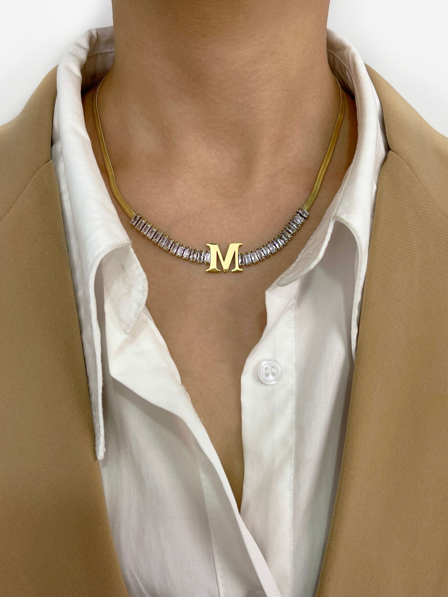 Necklace Classification 304 Stainless Steel Chain Material 304 Stainless Steel 18K Gold Plated Simple Style Plating Letter Zircon Necklace