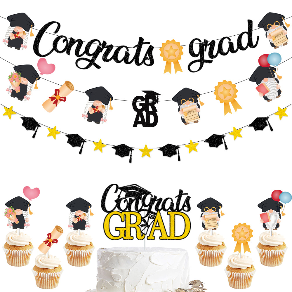 Tema enano transfronterizo temporada de graduación decoración del partido tire bandera pastel tarjeta inserción graduación escena diseño tire flor plug-in