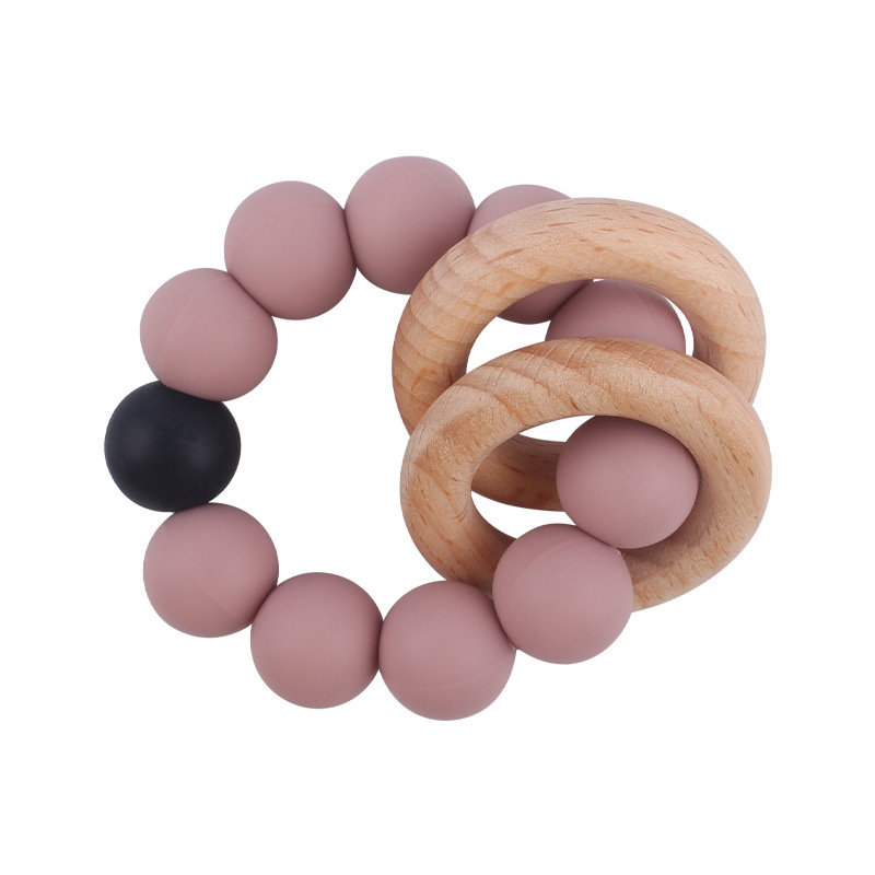 Nuevo bebé haya anillo mordedor pulsera creativa bebé silicona contraste color mordedura molar juguete