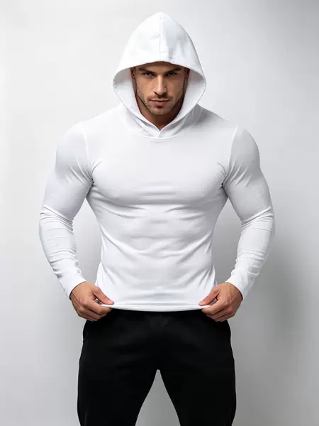 New lightweight athletic hoodie with long sleeves, solid color, elastic fabric, suitable for running, workouts, and training, quick-drying top for men