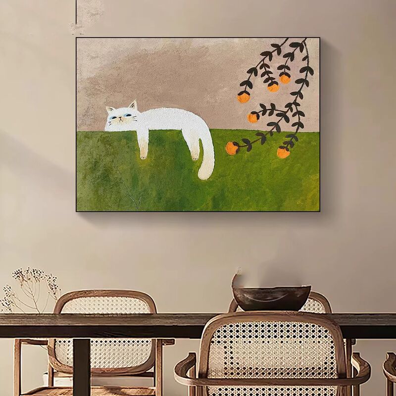 Nordic Simple Mural Modern Cat Living Room Dining Room Decorative Painting Children's Room Healing Entrance Sofa Bedroom Hanging Painting