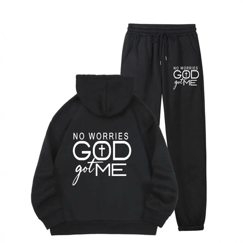 Minimalist God's Blessing Hooded Sweatshirt 3D Digital Printing Long-Sleeve Sweatpants Set Direct Factory Sale
