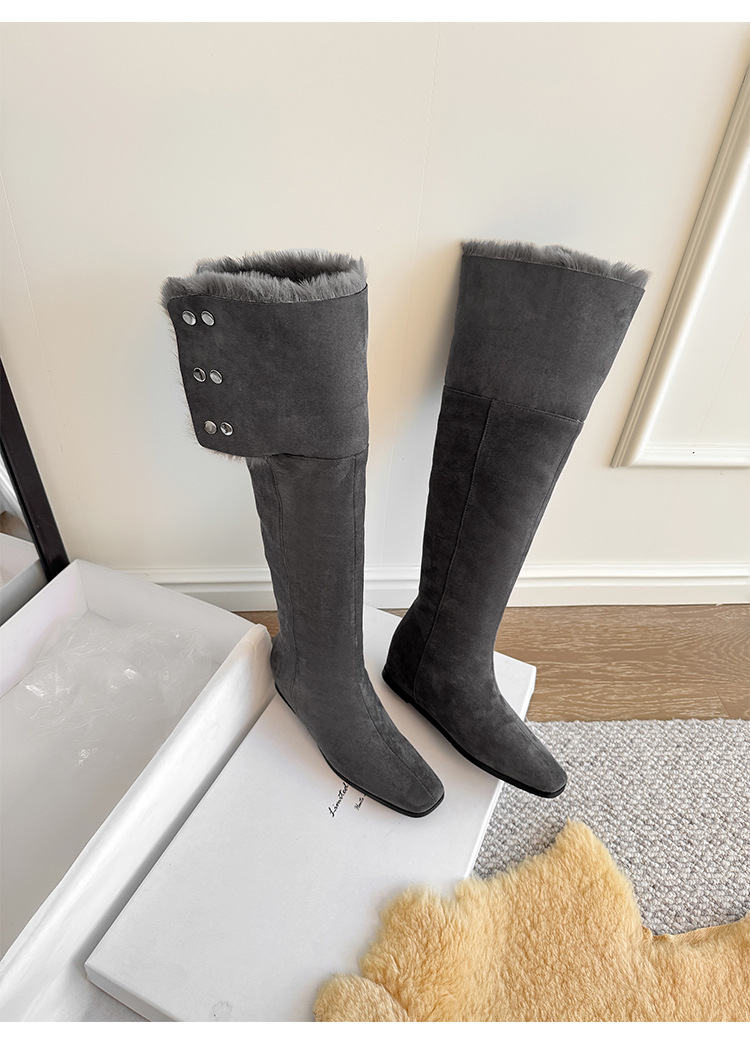Boot tuyết nữ cổ cao ôm chân, lót lông dày, gót wedge nâng chiều cao, hai kiểu mang — màu xám chi tiết 26
