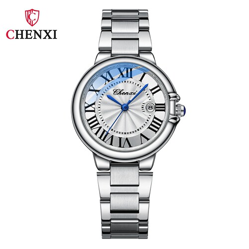 CHENXI Dawn Couple Watch Calendar Blue Needle Steel Band Watch Waterproof Watch Cross-Border Couple Watch
