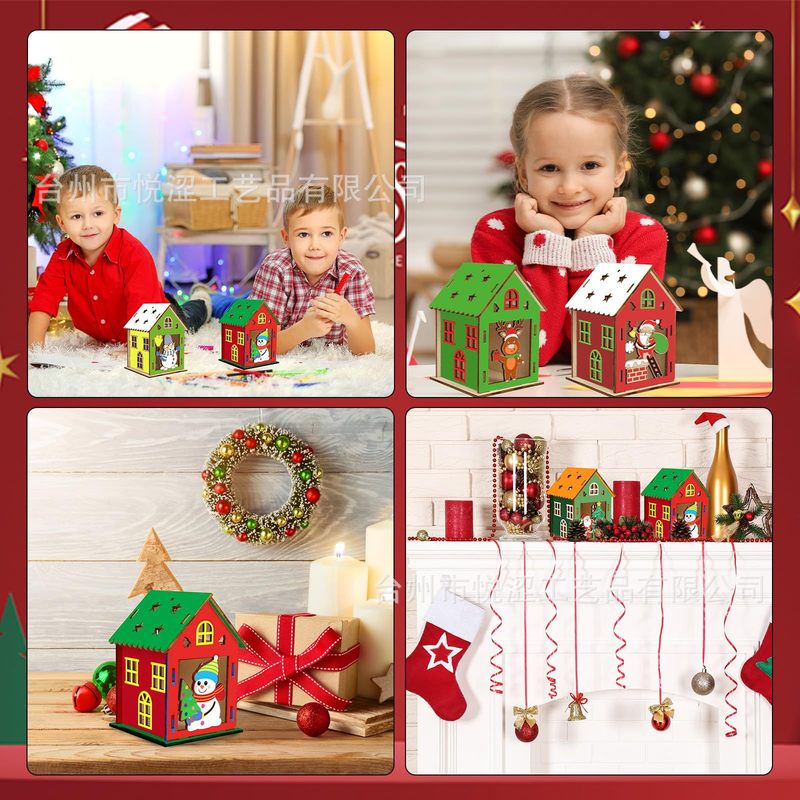 クリスマス装飾木製キャビンクリエイティブクリスマスツリー装飾子供の DIY 落書き 3D クリスマスハウス|undefined