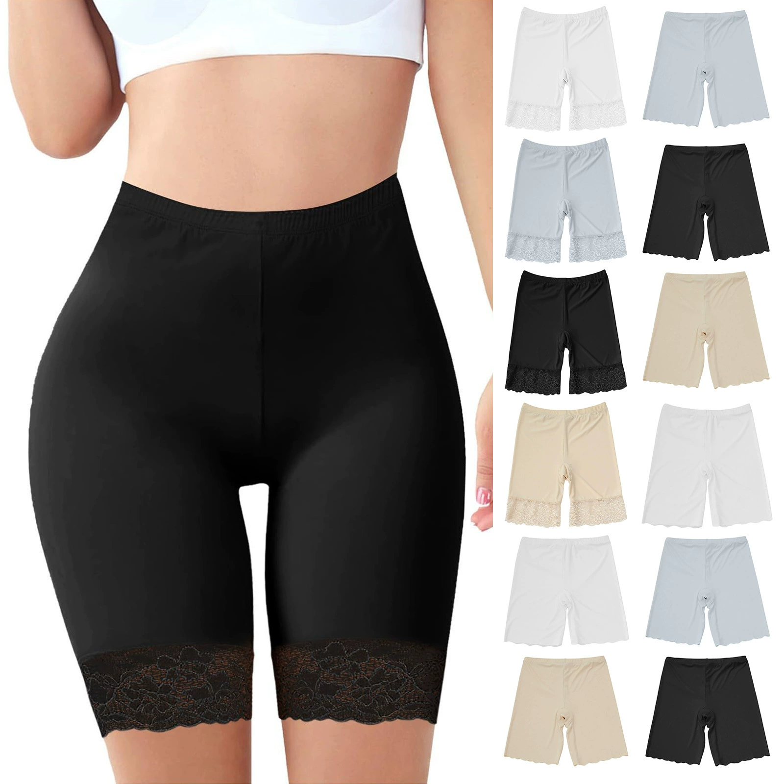Внешняя торговля ледяной шелк без следов безопасности брюки большого размера внутренние шорты женские анти-леггинсы три очка леггинсы кружева летом