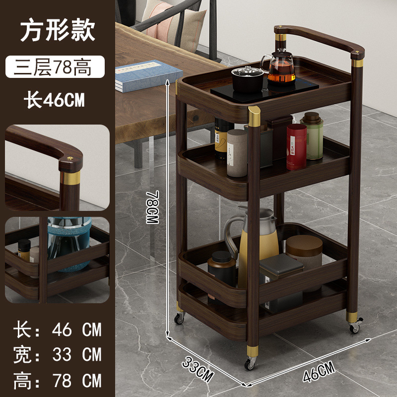 Mesa de té móvil, carrito móvil, mesa de té cuadrada ovalada redonda multicapa, varios lados de bambú, nuevo estilo chino