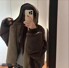 休闲正反面两穿连帽棉衣外套男冬季宽松加厚保暖棉服加绒棉袄情侣