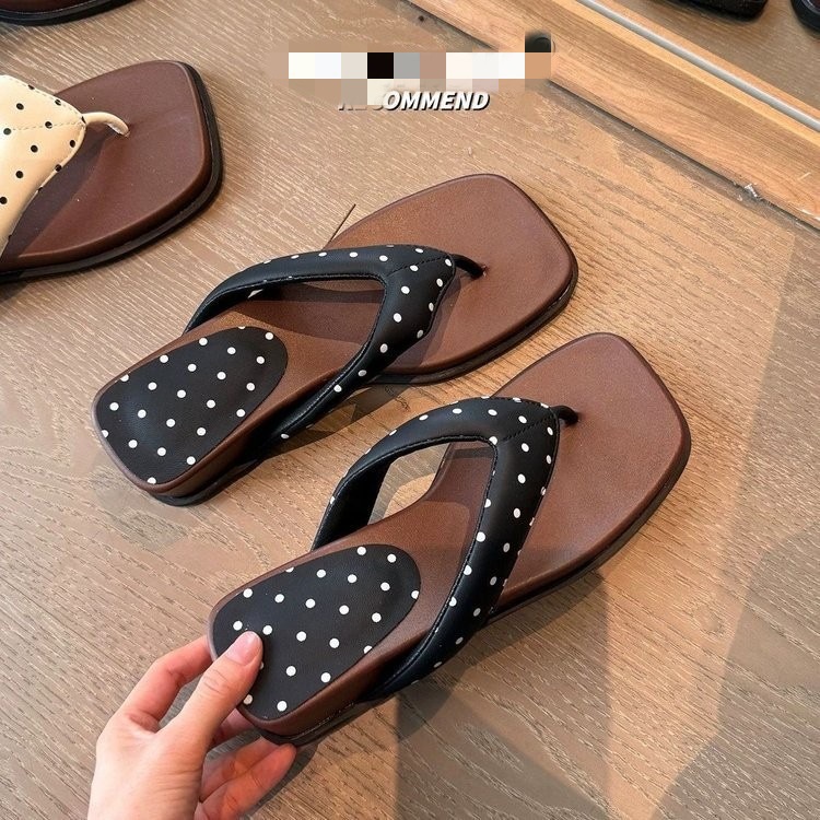 La parte inferior gruesa francesa de ondas de punto de pendiente de talón clip zapatillas de flipper para mujeres verano 06 nuevo no cansado con zapatillas frías image 2
