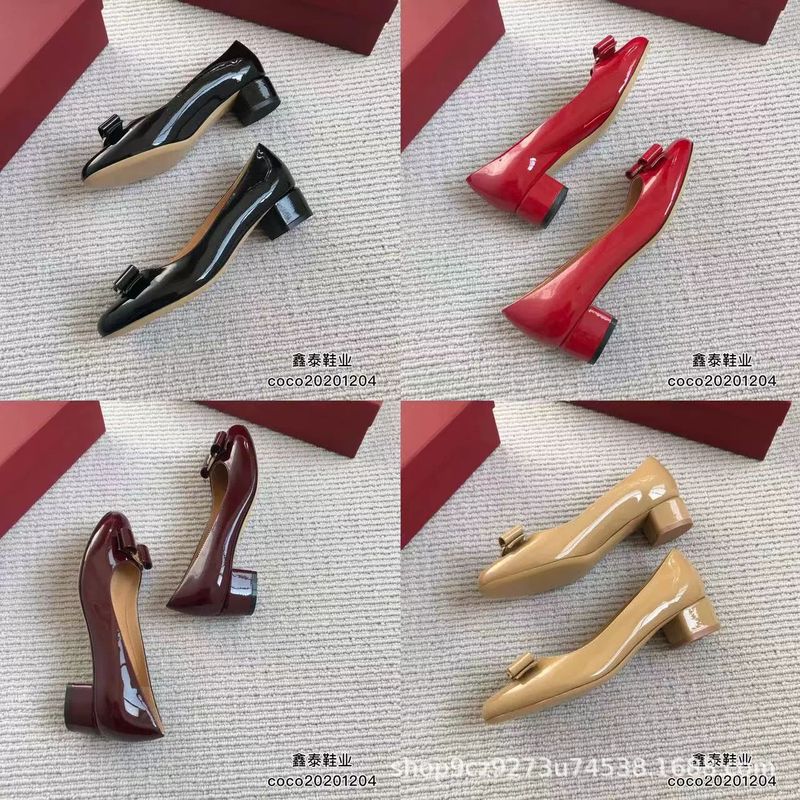 手作りの靴！新しい Feijia リボンシングルシューズパテントレザースクエアヒール SF 婦人靴通勤多用途赤い結婚式の靴女性|undefined