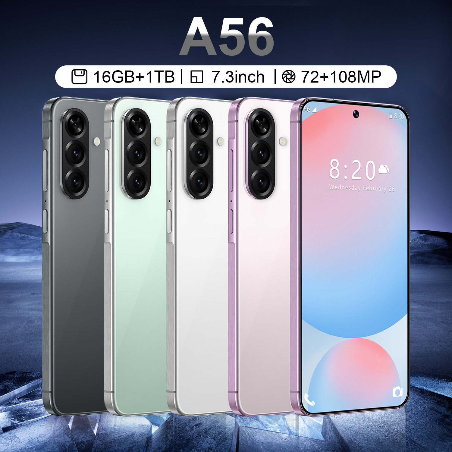 A56 Cross-Border Smartphone 16+1Tb Android 7.3inch Large Screen Aliexpress Best-Selling Cross-Border E-Commerce Can Be Shipped on Behalf of Others