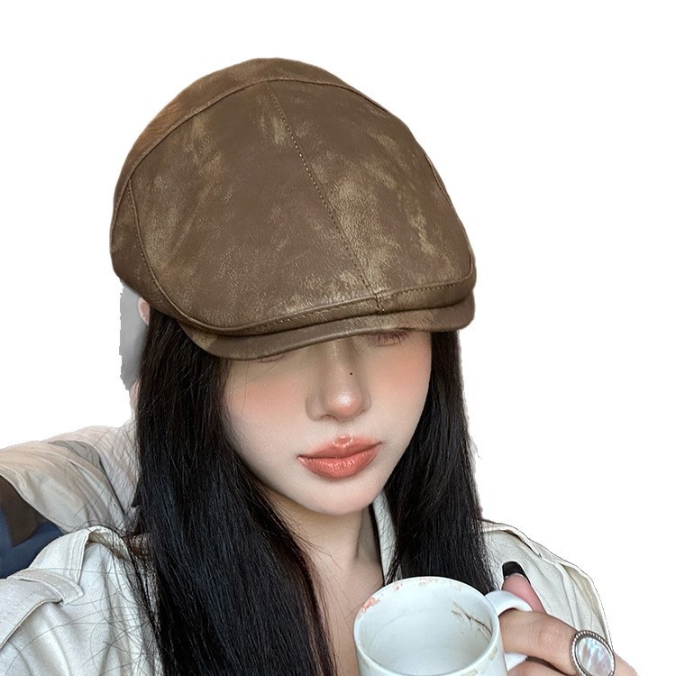 美式复古街头辣妹PU贝雷帽女秋季薄款纯色休闲百搭显脸小前进帽子|undefined