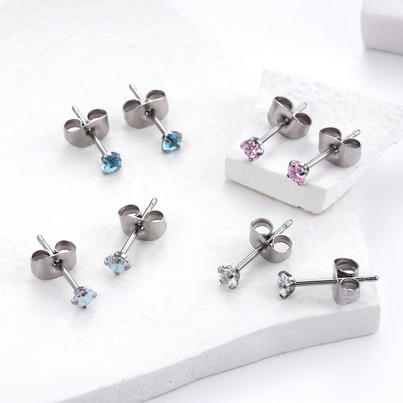 1 Pair Simple Style Round Stainless Steel Inlaid Zircon Ear Studs display picture 2