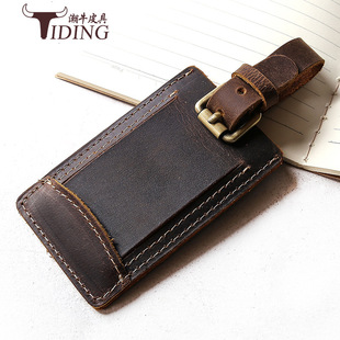 Hipster retro Crazy Horse leather creative travel luggage boarding pass signboard tag leather luggage tag gift