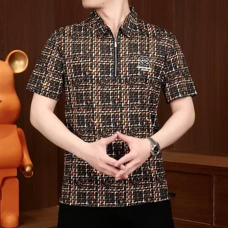 立襟氷糸半袖tシャツ男性青年潮牌半ファスナーが冷えています。|undefined