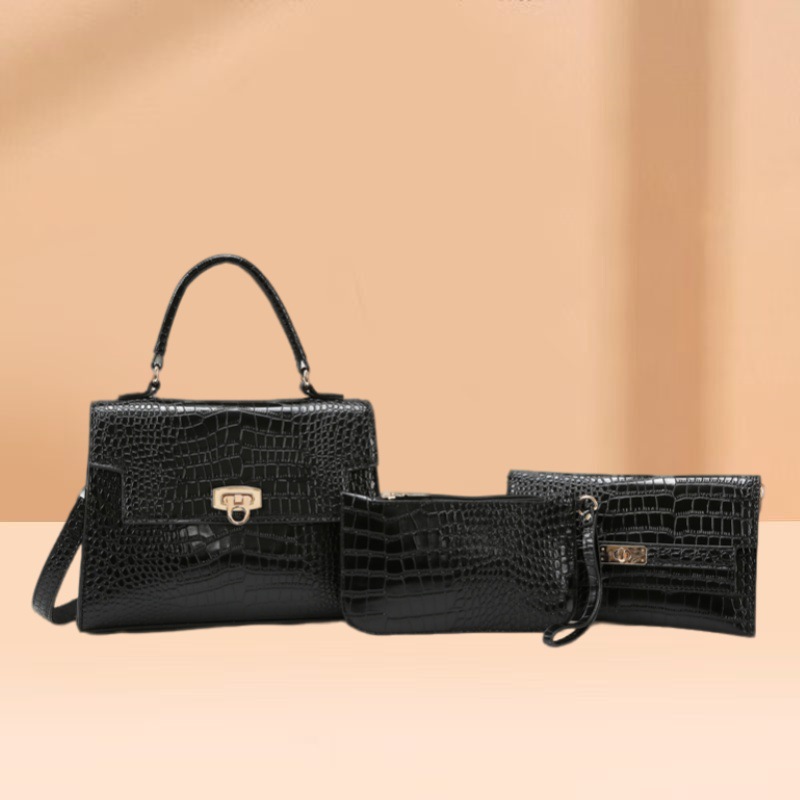 Elegant Crocodile-Textured Shoulder Bag - Vintage Kelly Style Handbag For Women, Crossbody Purse With Multiple Pockets, Fashionable PU Leather Tote_voghion.com