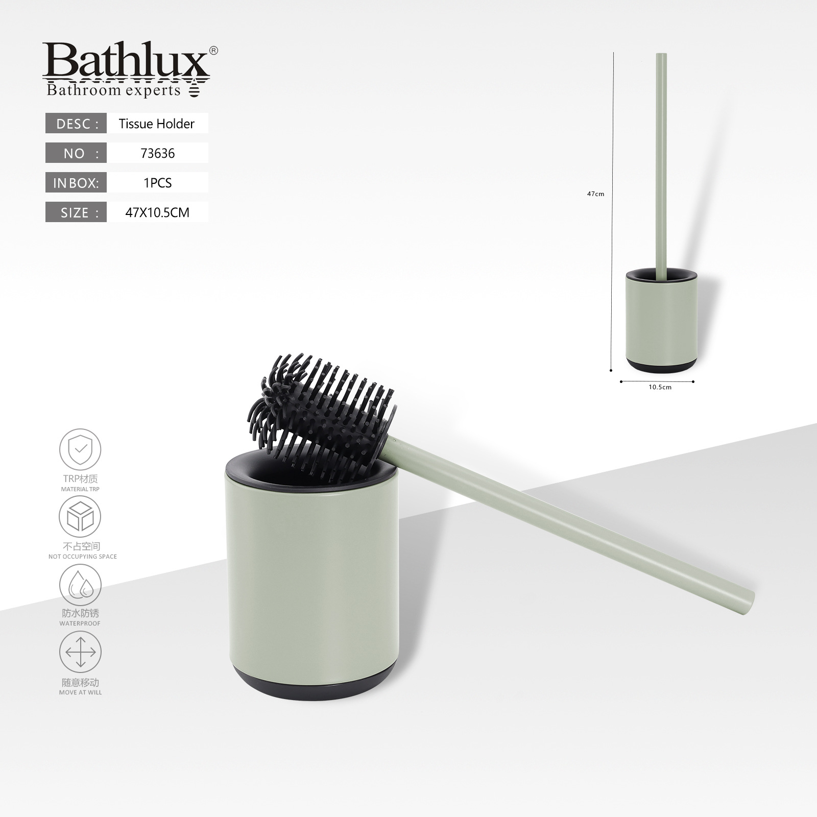 Acero inoxidable cepillo de inodoro baño doméstico material TRP conjunto de cepillo de limpieza de inodoro con base Bathlux
