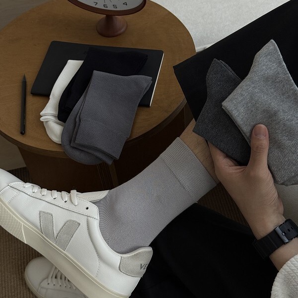 Solid Color Business Socks Men's Spring & Fall Mid-Calf Socks 10A Antibacterial and Deodorant All-Match Stockings for All Seasons