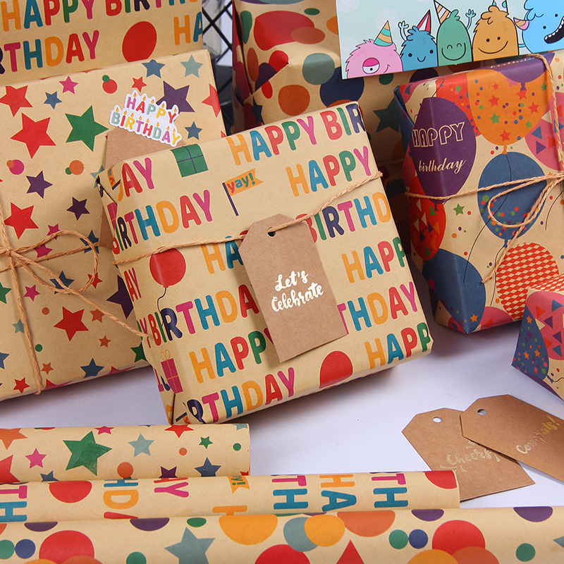 Embalaje de regalo de papel de regalo de fiesta de cumpleaños retro caja de regalo de papel kraft de tamaño grande papel de regalo de papel de libro de embalaje manual