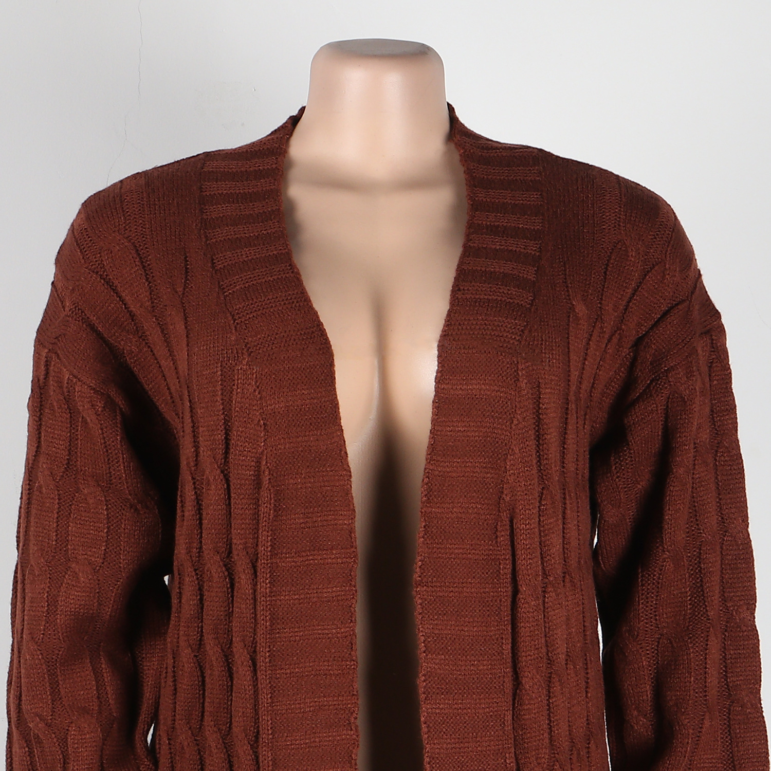 Damen Strickjacke Lang Aus Grobstrick In Unifarben Wintermantel_voghion.com