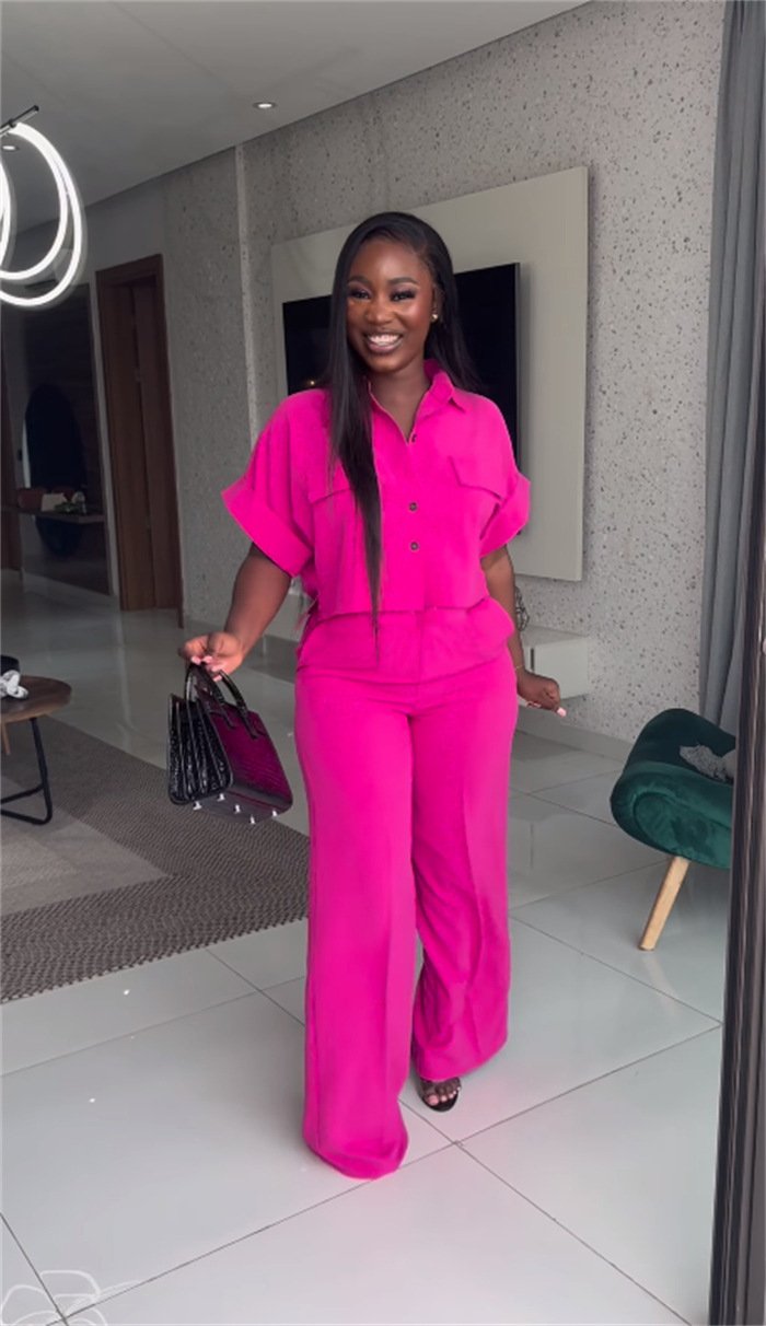 Holiday Daily Women's Casual Solid Color Polyester Button Pant Co-ord Set Pants Sets display picture 26