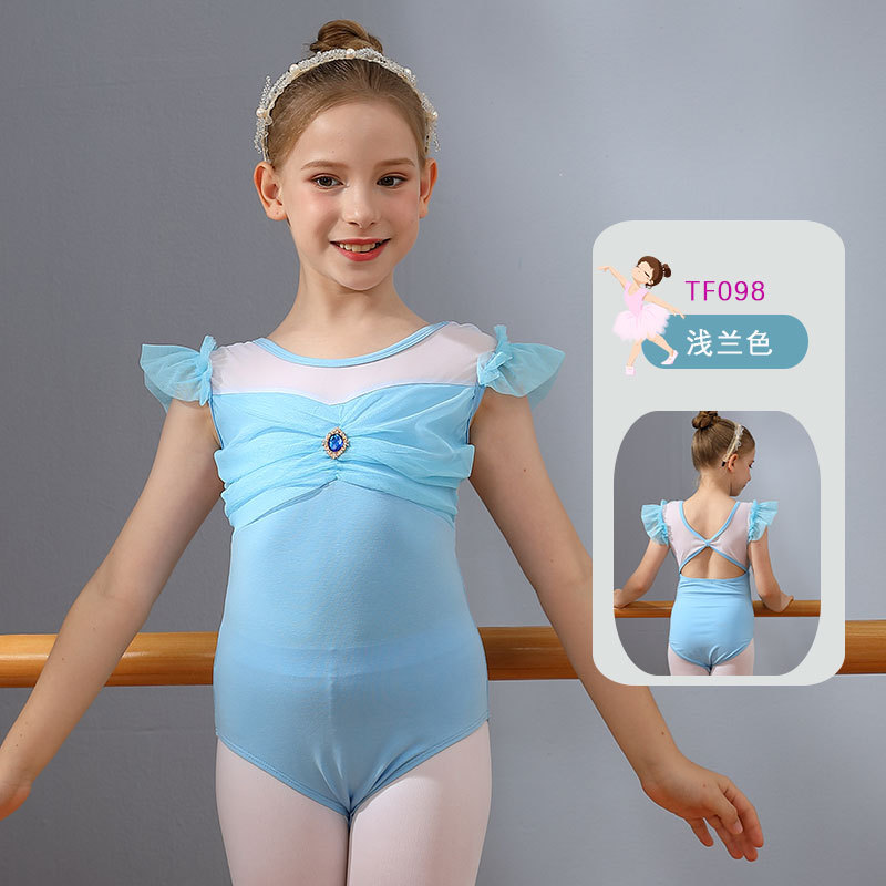 Ropa de baile de los niños verano niñas media manga práctica ropa estudiante rendimiento ropa media y grandes niños Ballet hilados color a juego